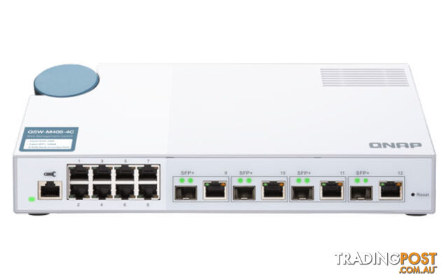 QNAP QSW-M408-4C 8 port 1Gbps, 4 port 10G SFP+/ NBASE-T Combo, web management switch - QNAP - 4713213516713 - QSW-M408-4C