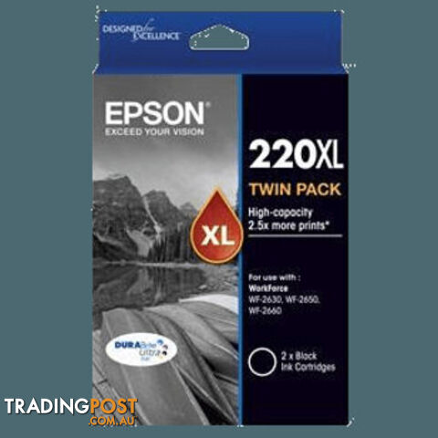 Epson C13T294194 220XL High Capacity DURABrite Ultra Twin Pack Black Ink Cartridge - Epson - 9314020617577 - C13T294194