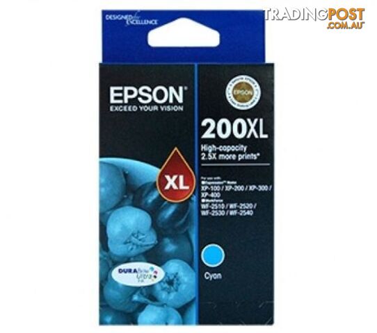 Epson C13T201292 T201292 200XL High Capacity Durabrite Ultra Cyan Cartridge - Epson - 9314020611483 - C13T201292