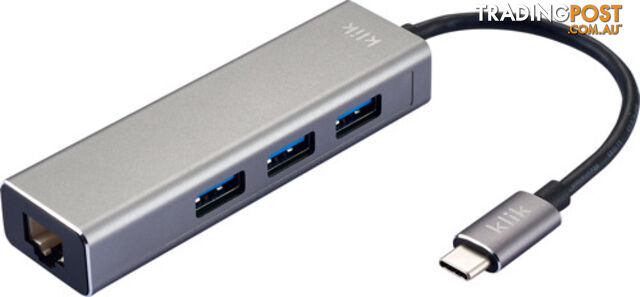 Klik KC03GBAD USB Type C Male to Gigabit Ethernet + 3 Port 3.0 Hub - Comsol - 9332902018632 - KC03GBAD