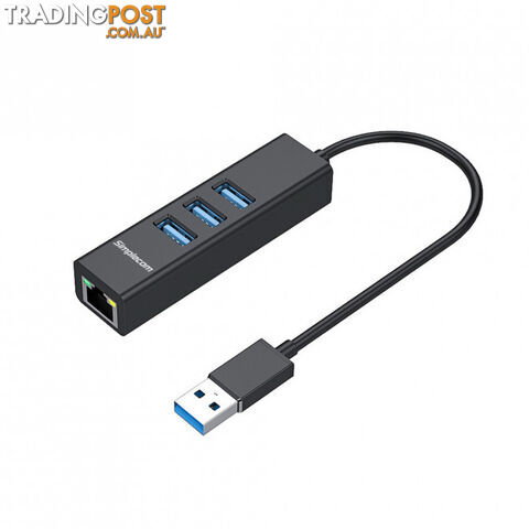 Simplecom CHN420-BLACK Black Aluminium 3 Port SuperSpeed USB HUB with Gigabit Ethernet Adapter - Simplecom - 9350414001959 - CHN420-BLACK