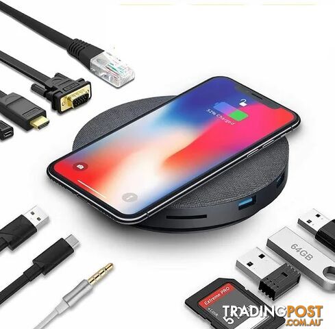 T2 USB-C Hub Input USB3.1 Output USB3.0*3+HDMI*1+SD+TF+ Wireless Charging -...