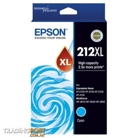 Epson T02X292 212XL Std Cyan Ink - XP-4100, XP-3105, XP-3100, XP-2100, WF-2850, WF-2830, WF-2810 - Epson - 9314020631450 - T02X292