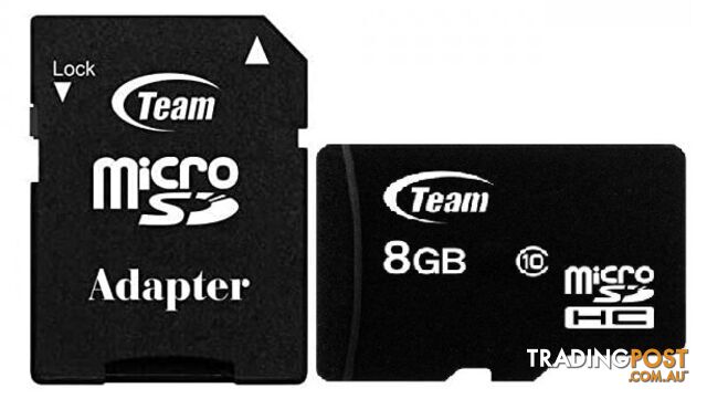 TEAM TUSDH8GCL1003 Group Memory Card microSDHC 8GB, Class 10, 14MB/s Write, with SD Adapter, Lifetime WTY - Team - 765441001695 - TUSDH8GCL1003