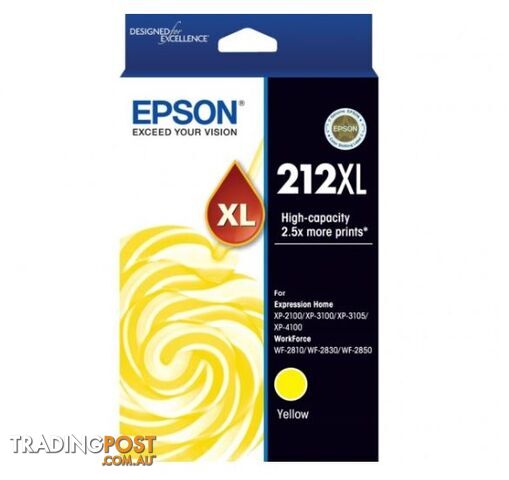 Epson T02X492 212XL Std Yellow Ink - XP-4100, XP-3105, XP-3100, XP-2100, WF-2850, WF-2830, WF-2810 - Epson - 9314020631474 - T02X492