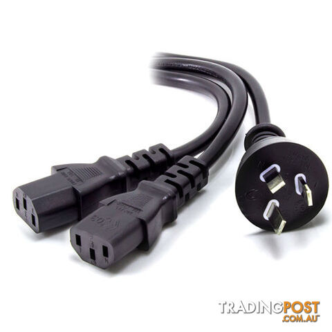 Alogic MF-AUS3P2C13-03 3m Aus 3 Mains Plug to 2 X IEC C13  Y Splitter Cable - Male to 2 X Female Cable - Alogic - 9319866023988 - MF-AUS3P2C13-03