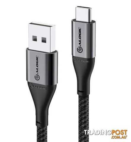 Alogic ULCA2030-SGR Super Ultra USB 2.0 USB-C to USB-A Cable 30cm 3A 480Mbps Space Grey - Alogic - 9350784017772 - ULCA2030-SGR