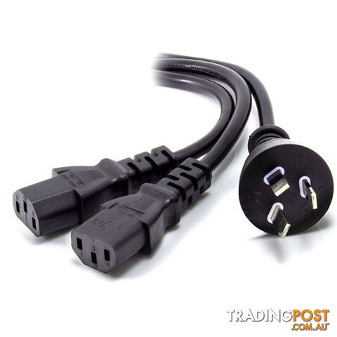 Alogic MF-AUS3P2C13-01 1m AUS 3 Pin Mains Plug 2 X IEC C13 Y Splitter Cable -...