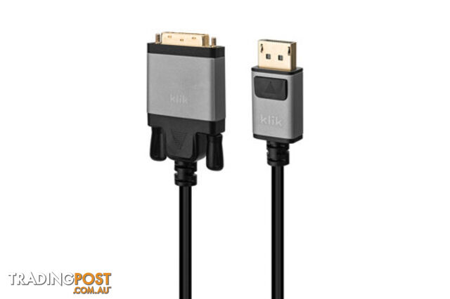 Klik KDPDV020 2M DisplayPort Male to Single Link DVI-D Male Cable - Klik - 9332902019769 - KDPDV020
