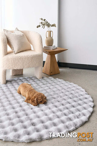 Bubble Silver Round - Machine Washable Rug 100X100CM - BUB-SILVER-100X100
