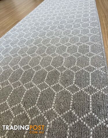 Roma Hex Grey Hallway Runner 80CM Wide 6M  - Belmont Grey White