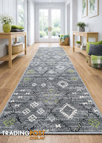 Seville Grey Green Hallway Runner 80CM Wide 12M - AXON-614567-Grey-Green-Runner