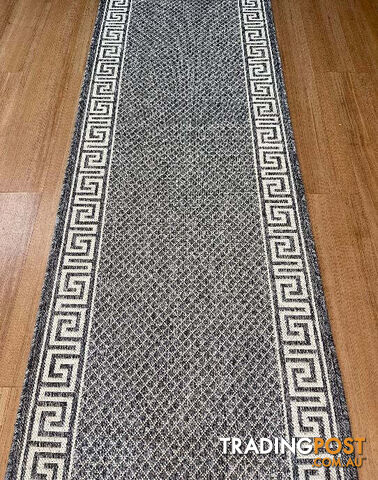 Xena Greek Key Silver Ivory Hall Runner Non-Slip 67cm Wide 1M  - 2533 Silver Grey Ivory 67CM - photo 2 of 3
