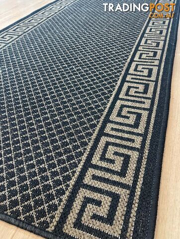 Xena Greek Key Black Natural Hall Runner Non-Slip 80cm Wide 13.5M  - 2533 Black Natural (991K)