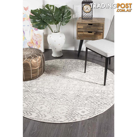 Oasis Ismail White Grey Rustic Round Rug 240X240cm - OAS-456-GREY-240X240