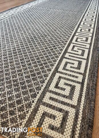 Xena Greek Key Taupe Linen Hall Runner Non-Slip 80cm Wide 10M - 2533 Taupe-Linen...