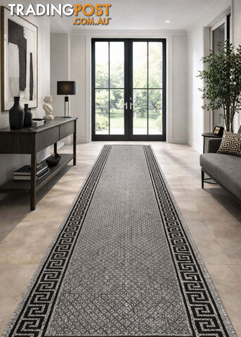 Xena Greek Key Grey Black Hall Runner Non-Slip 67cm Wide 2M  - 2533 Grey Black (DM9E) 67CM - photo 2 of 5