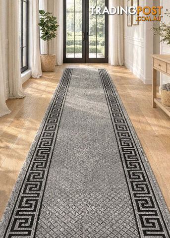 Xena Greek Key Grey Black Hall Runner Non-Slip 67cm Wide 2M - 2533 Grey Black...