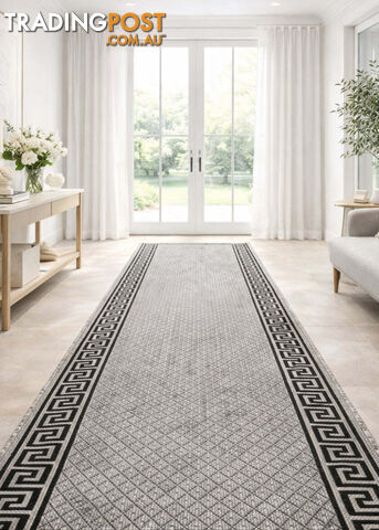 Xena Greek Key Grey Black Hall Runner Non-Slip 67cm Wide 2M  - 2533 Grey Black (DM9E) 67CM - photo 4 of 5
