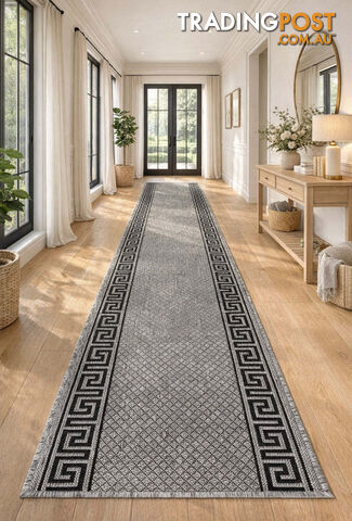 Xena Greek Key Grey Black Hall Runner Non-Slip 67cm Wide 2M  - 2533 Grey Black (DM9E) 67CM - photo 5 of 5