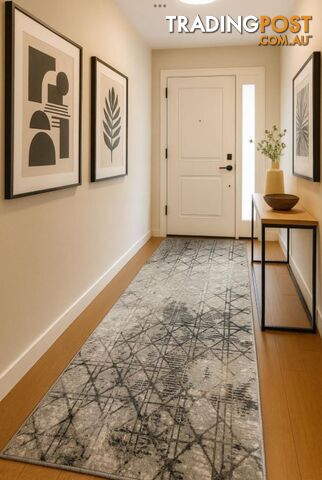 Alyssa Grey Black Hallway Runner 80CM Wide 1M - Alissa Grey Black