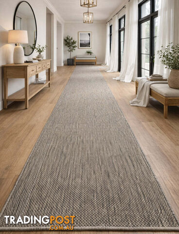 Malia Taupe Linen Hallway Runner Non-Slip 67cm Wide 16M