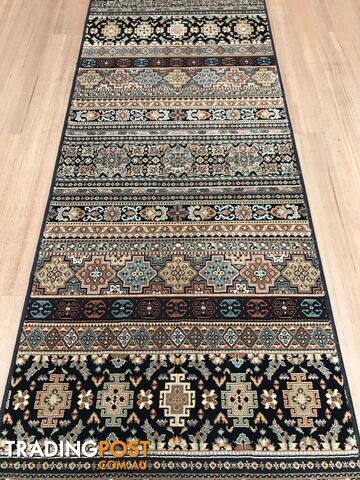 Afghan Black Hallway Runner 80CM Wide 6.5M  - Afghan 135 Black