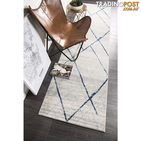 Oasis Noah White Blue Contemporary Runner Rug 400X80cm - OAS-452-BLUE-400X80