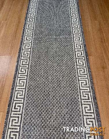 Xena Greek Key Silver Ivory Hall Runner Non-Slip 67cm Wide 2M - 2533 Silver Grey Ivory 67CM - photo 2 of 3