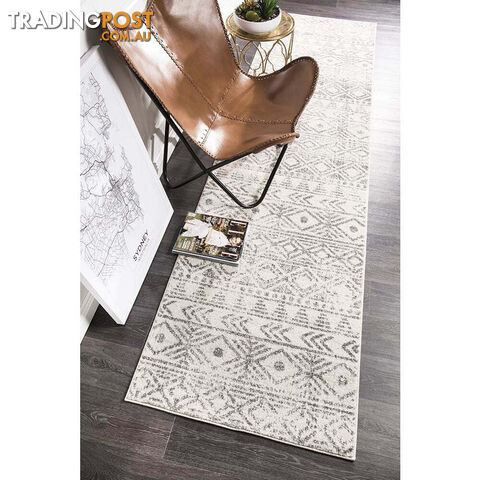 Oasis Ismail White Grey Rustic Runner Rug 500X80cm  - OAS-456-GREY-500X80