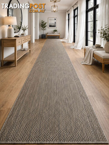 Malia Taupe Linen Hallway Runner Non-Slip 80cm Wide 10.5M - CHINO 20022 TAUPE...