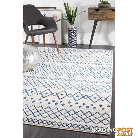 Oasis Nadia White Blue Rustic Tribal Rug 400X300cm - OAS-453-WBLU-400X300