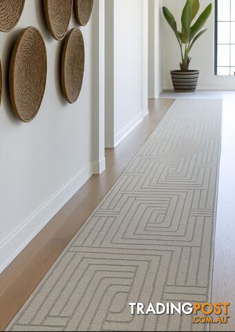 Summit Maze Beige Hallway Runner 80cm Wide 5.5M - Ozlo- Beige- 7606506