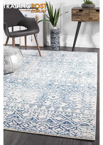 Oasis Ismail White Blue Rustic Rug 290X200cm - OAS-456-BLUE-290X200