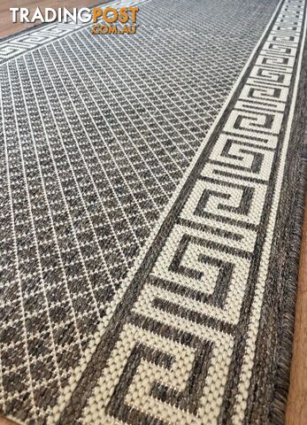 Xena Greek Key Taupe Linen Hall Runner Non-Slip 80cm Wide 17M - 2533 Taupe-Linen...