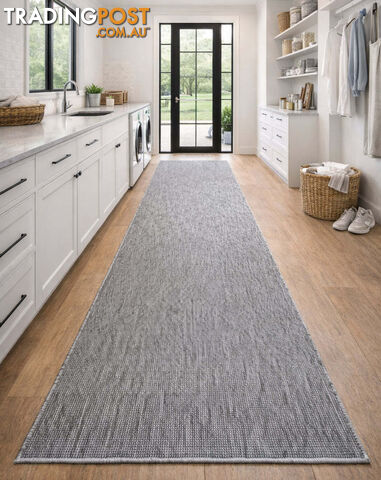 Malia Silver White Hallway Runner Non-Slip 80cm Wide 4.5M - CHINO 20022 SILVER...