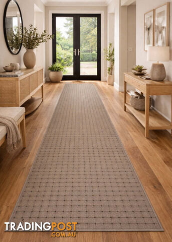 Roma Dots Taupe Hallway Runner 80CM Wide 14M - STANFORD GREY WHITE 80CM