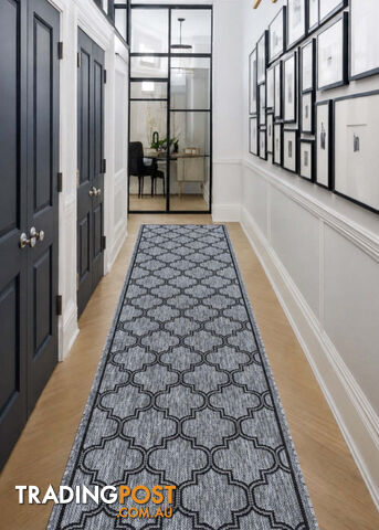 Moroccan Grey Black Hall Runner Non-Slip 80cm Wide 15M - 2534 Grey Black (DM9...