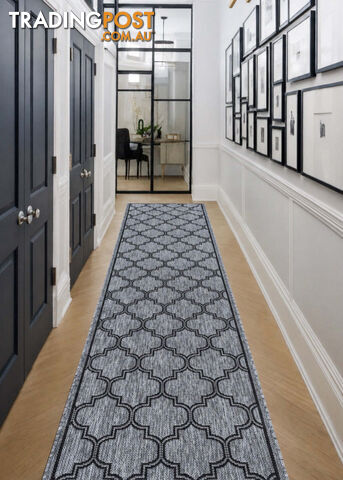 Moroccan Grey Black Hall Runner Non-Slip 80cm Wide 14.5M - 2534 Grey Black (DM9...