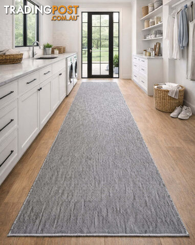 Malia Silver White Hallway Runner Non-Slip 67cm Wide 1M - CHINO 20022 SILVER...