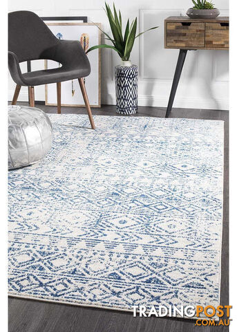 Oasis Ismail White Blue Rustic Rug 230X160cm - OAS-456-BLUE-230X160