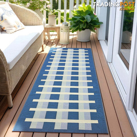 Vista Lattice Blue Runner Rug 400X80CM - VTA-LAT-BLUE-400X80