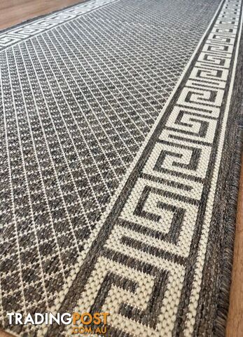 Xena Greek Key Taupe Linen Hall Runner Non-Slip 80cm Wide 10.5M - 2533...