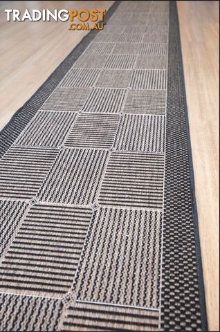 Suva Squares Coffee Black 22 121 Hallway Runner Non Slip 1M  - 22 121 1M