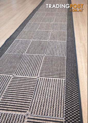 Suva Squares Coffee Black 22 121 Hallway Runner Non Slip 1M - 22 121 1M