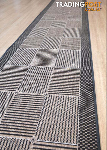 Suva Squares Coffee Black 22 121 Hallway Runner Non Slip 12M - 22/121