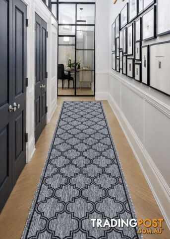 Moroccan Grey Black Hall Runner Non-Slip 80cm Wide 6.5M - 2534 Grey Black (DM9...