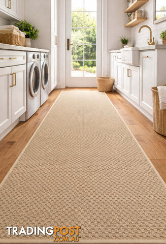 Phoenix Beige Hall Runner 80cm Wide Non Slip Backing 7.5M - Tango-Byron-Bay
