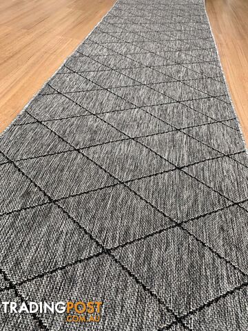 Chino 1931 Grey Black Hall Runner 80cm Wide Non-Slip 12M  - UPDAE SKU - 1931 Grey Black