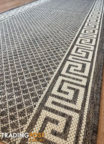 Xena Greek Key Taupe Linen Hall Runner Non-Slip 80cm Wide 1M - 2533 Taupe-Linen...